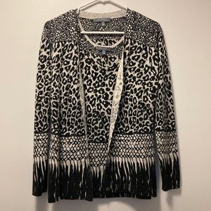 Neiman Marcus Cashmere Collection Cardigan Set Leopard Floral 100% cashmere